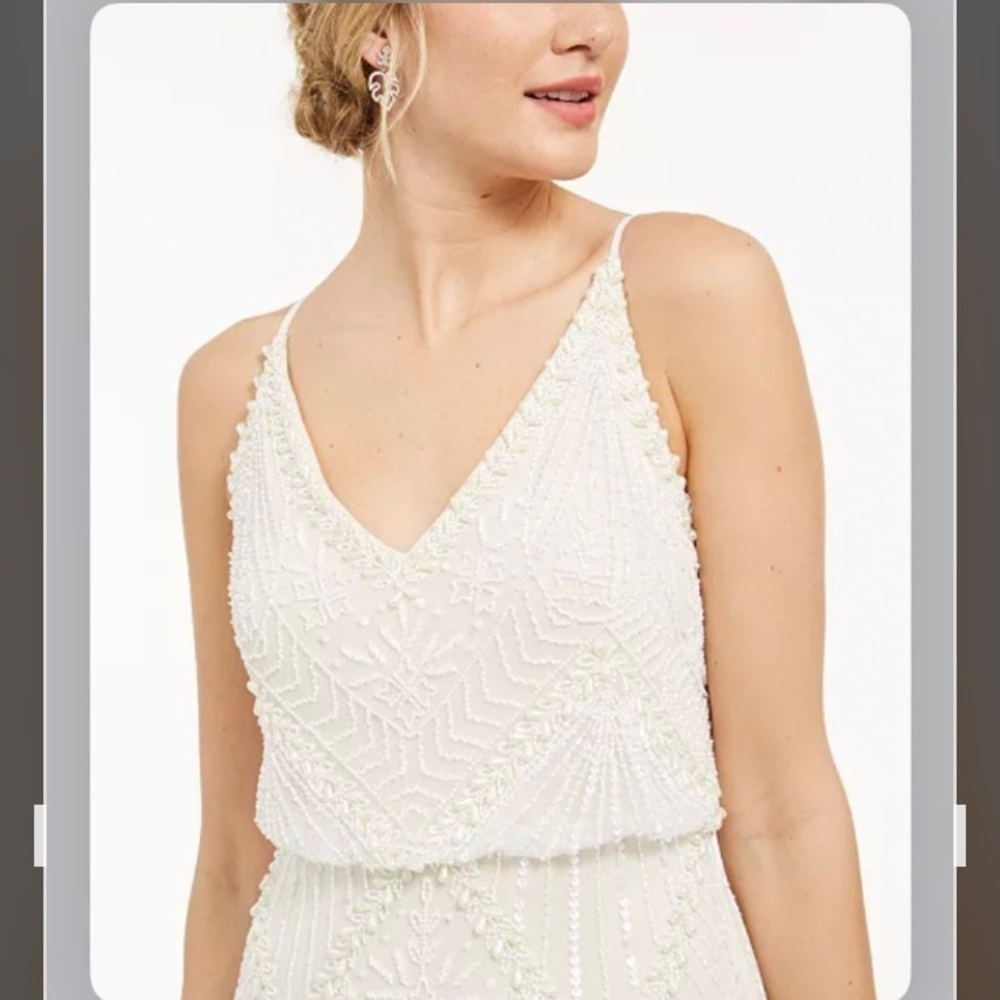 ADRIANNA PAPELL Imitation Pearl Bead Embellished Blouson Gown in Ivory Size 10 - Picture 4 of 7